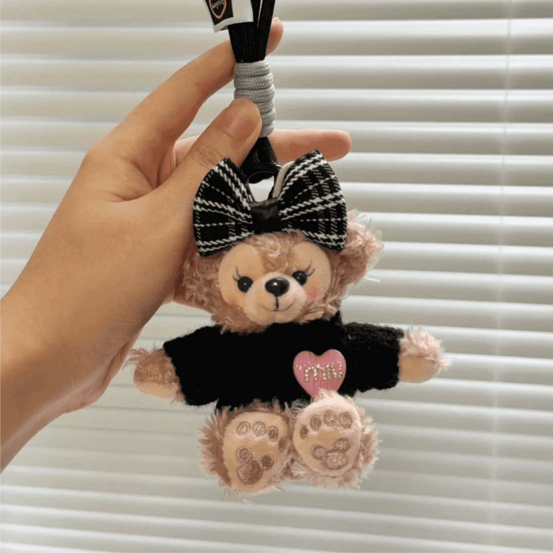 黑色千鸟格玫玫包包挂件熊汽车钥匙扣挂饰毛绒玩偶车挂礼物