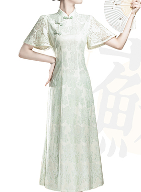 绿色蕾丝旗袍2026新款改良高考送考小个子新中式日常可穿连衣裙女