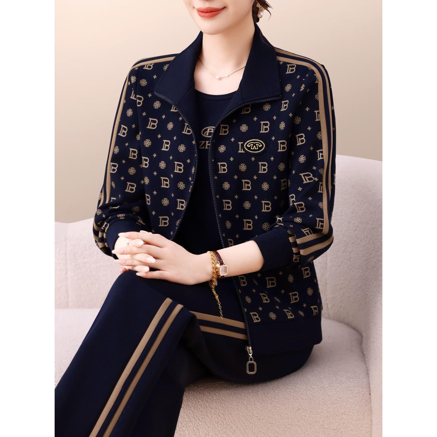 迈耐克斯运动服套装女春秋2026新款宽松显瘦洋气中老年妈妈休闲服