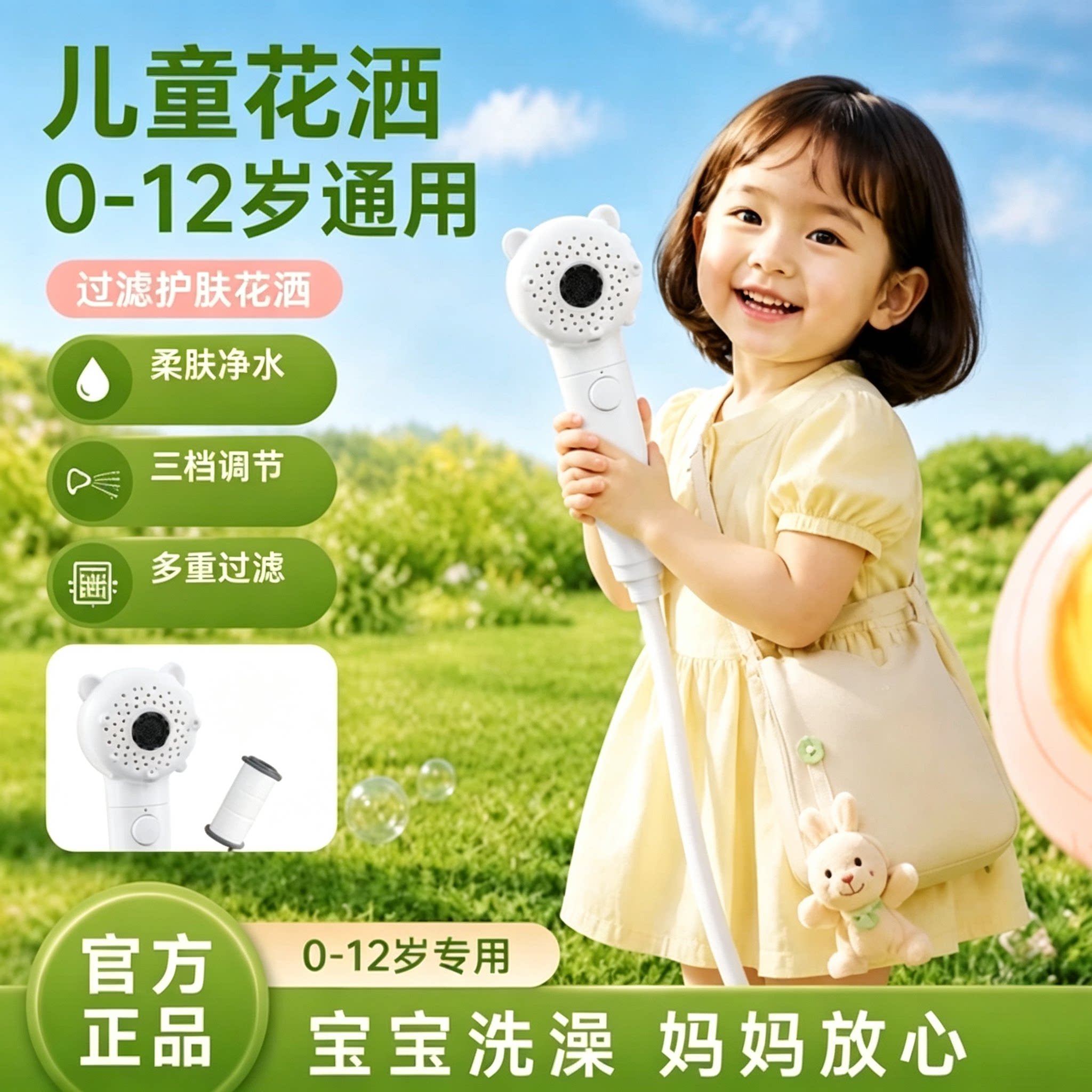 儿童花洒婴儿宝宝淋浴喷头过滤浴霸莲蓬头浴室单独小花洒沐浴单头