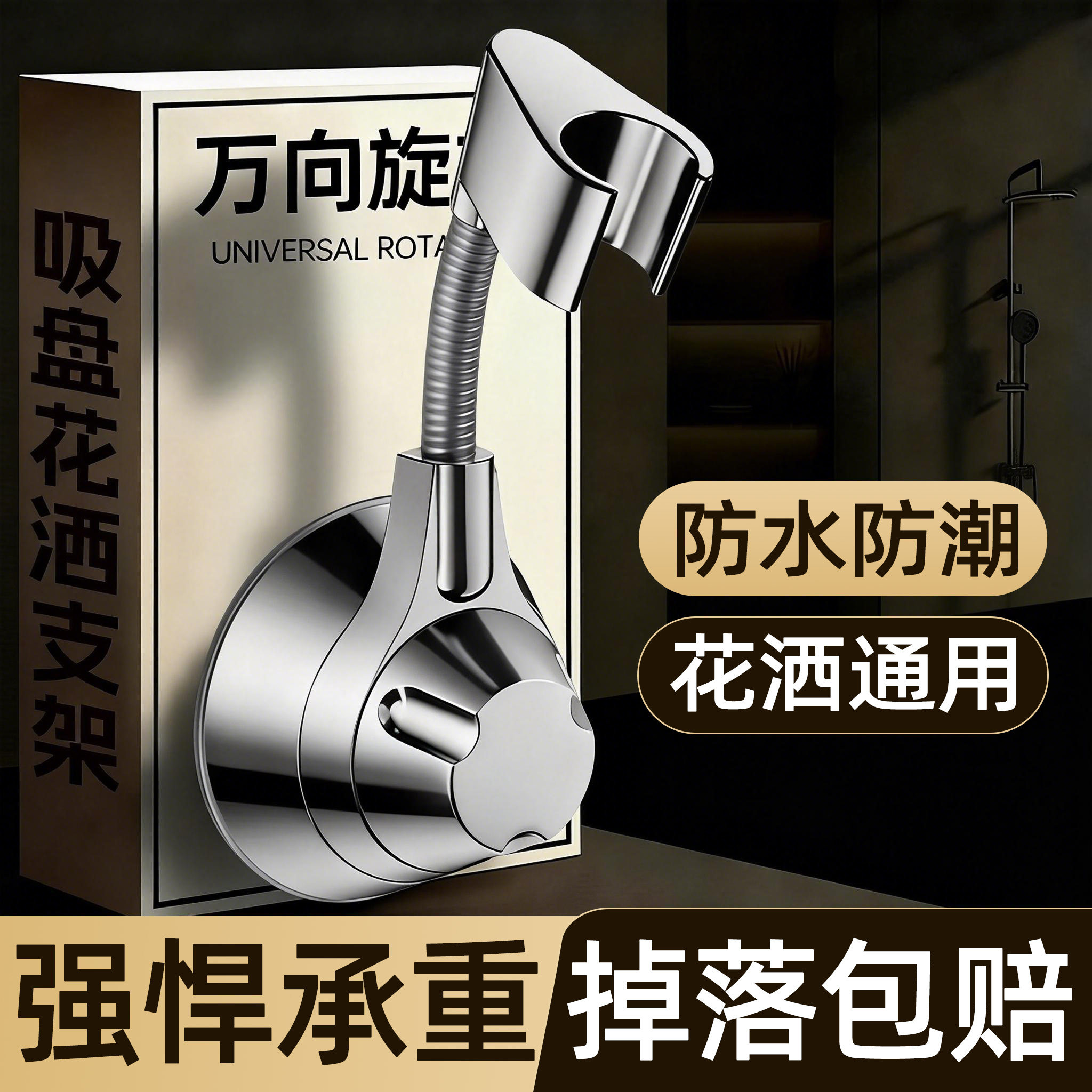 吸盘花洒支架固定神器浴室免打孔儿童淋浴喷头支架可移动万向调节