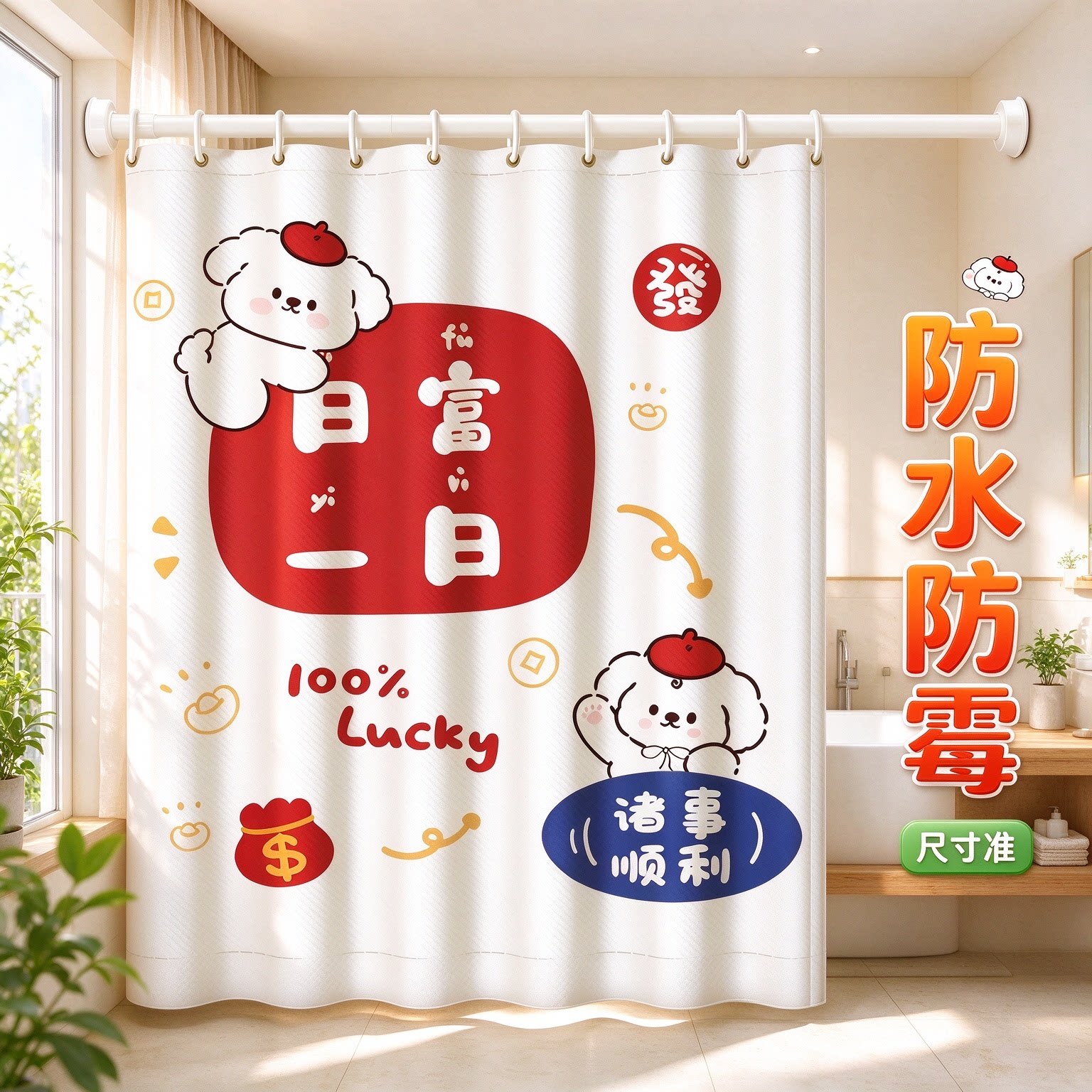 【日富一日防水防霉卡通浴帘】
