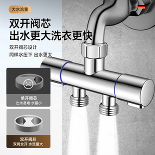 洗衣机水龙头进水管一分二接头自动止水阀一进二出三通304不锈钢
