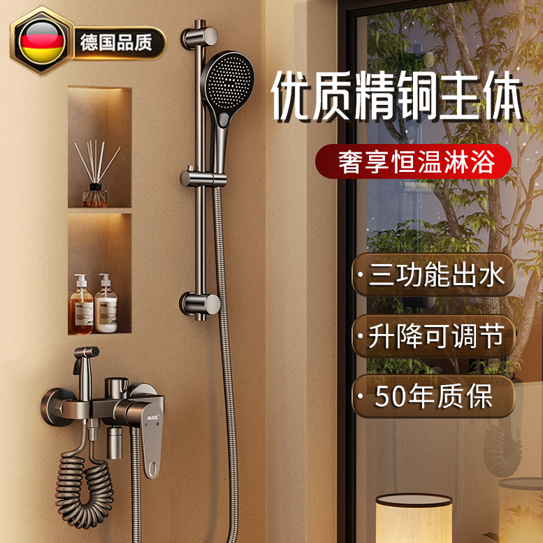 德国淋浴花洒套装无顶喷家用浴室全铜简易分体式增压淋浴器带喷枪