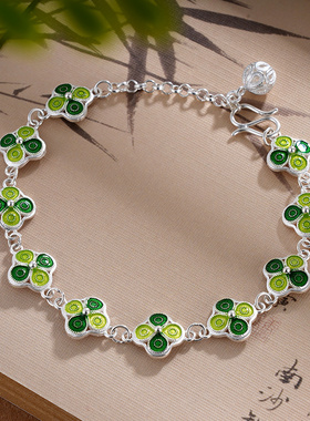 子佩集S990【四叶成诗】手链【CSL000015-1】纯银珐琅彩四叶草绿