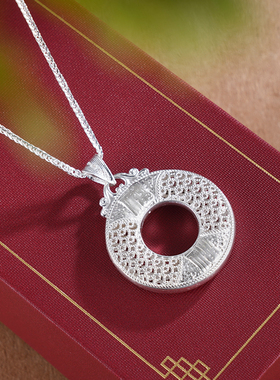 子佩集S990银【福福相至】套链【MXTL029】纯银花丝平安扣福项链2