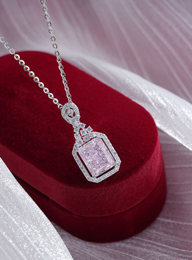 子佩集S925银【粉红之恋】套链【YL-6815】纯银项链时尚粉色方块