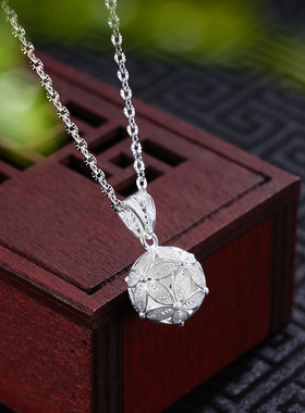 子佩集S990银【芳甸】套链【MXTL019】纯银花丝项链吊球2412