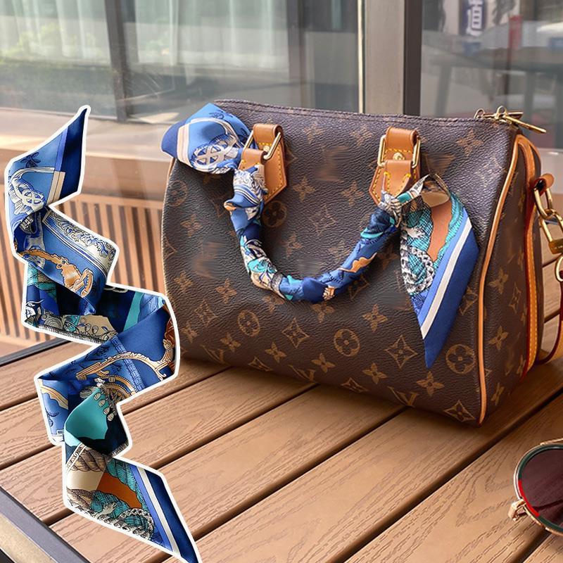 LVΒT桑蚕丝绑包包手柄丝巾小丝带双面长款窄领巾百搭女围巾装饰