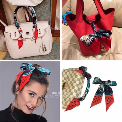 LVΒT小包手柄缠丝巾手提包柄真丝绑包围巾配饰窄长飘带领巾蚕丝