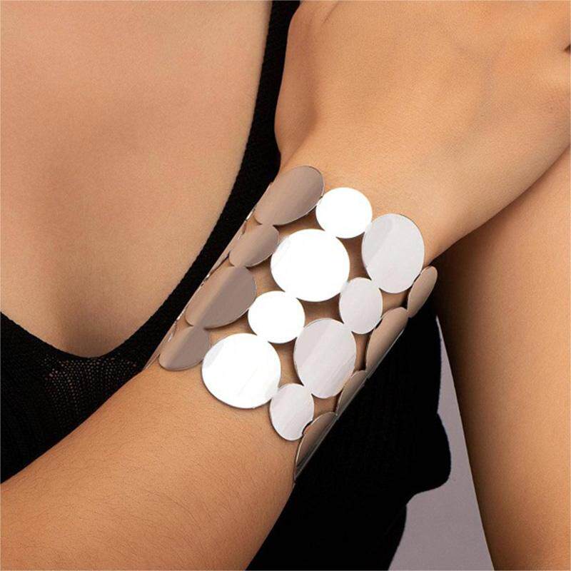 EUROPEAN AND AMERICAN FASHION EXAGGERATED GLOSSY DISC SPLICING WIDE BRACELET PERSONALITY TREND ROUND OPENING CREATIVE WRIST RING WOMEN