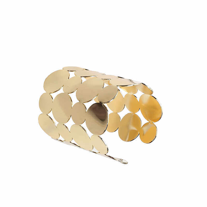 EUROPEAN AND AMERICAN FASHION EXAGGERATED GLOSSY DISC SPLICING WIDE BRACELET PERSONALITY TREND ROUND OPENING CREATIVE WRIST RING WOMEN