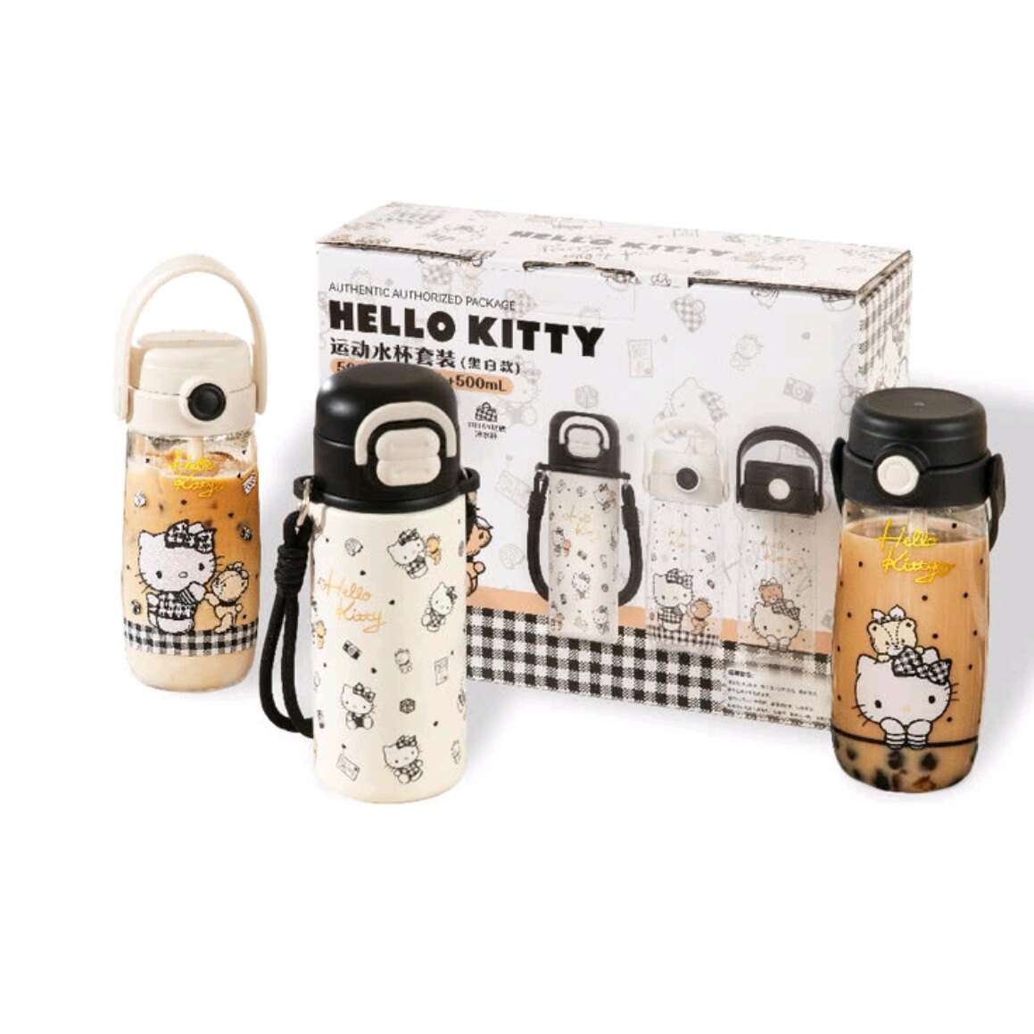会员代购HelloKitty水杯套装316不锈钢内胆保温杯*1+双盖塑料杯*2