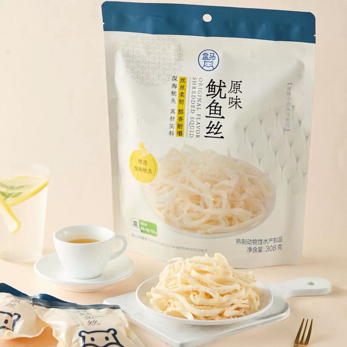 盒马Max代购鱿鱼丝原味308g手撕鱿鱼条鱿鱼干海鲜零食独立小包装