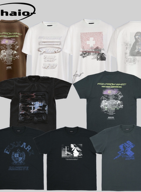 Far Archive 25ss 复古标语多Logo人物印花短袖做旧水洗破坏tee韩