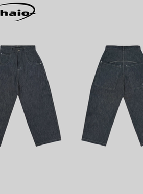 Grailz ProjectGR 25ss 廓形复古水洗大口袋刺绣Baggy原牛牛仔裤