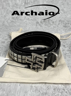 Far Archive 25fw 做旧十字字母金属logo牛皮全立体铆钉腰带皮带