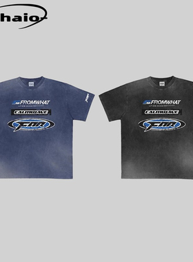 Far Archive 23ss 夏季印花字母短袖水洗做旧脏染半袖圆领宽松t恤