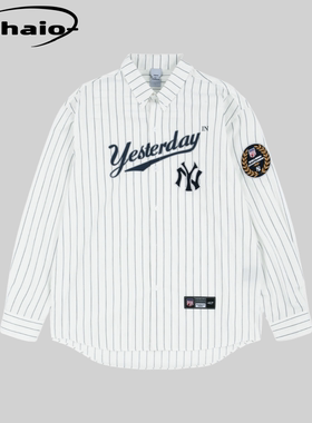 Protocol Index 25fw 条纹复古标语徽章刺绣棒球衬衫韩 ProjectGR