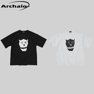 tee宽松版 Thug 拼皮鬼脸裂纹刺绣金属星月logo短袖 25fw 型韩 Club