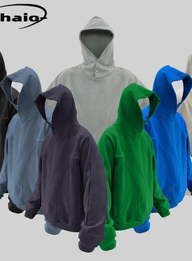 Grailz 几何排扣独立裁剪vibe韩国小众纯色宽松刺绣帽衫高街卫衣