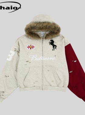 Protocol Index 25fw 做旧水洗拼接破坏毛领连帽战马夹棉拉链外套