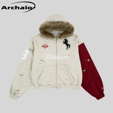 Protocol Index 25fw 做旧水洗拼接破坏毛领连帽战马夹棉拉链外套