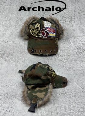 Protocol Index 25fw 迷彩徽章刺绣镂空毛绒护耳帽雷锋帽翻盖设计