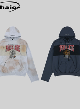 Grailz ProjectGR 25ss 脏染磨破拼接做旧复古连帽卫衣帽衫廓形