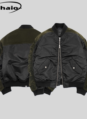 Far Archive 25fw 丝绒尼龙拼接棉服拉链外套Bomber落肩廓形夹克