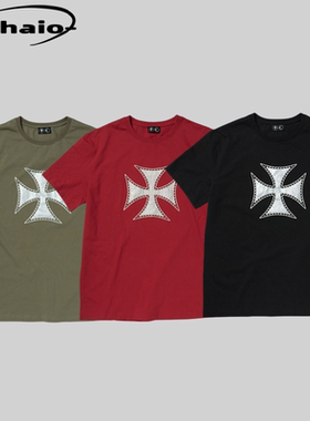 Thug Club 25ss 铆钉十字金属印花短袖tee背后星月英文标语印花