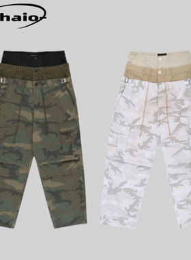 Grailz ProjectGR 24fw 三腰拼接迷彩工装裤Cargo廓形做旧假三条