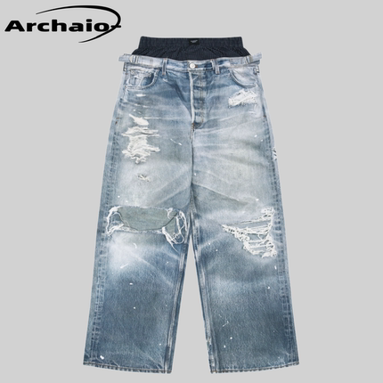 Protocol Index 25fw 假两件双腰3D数码破洞印花牛仔裤 ProjectGR