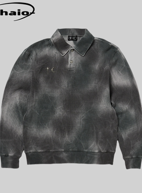 Thug Club 25ss 做旧脏染金属logo迷彩polo衫华夫格翻领长袖tee韩