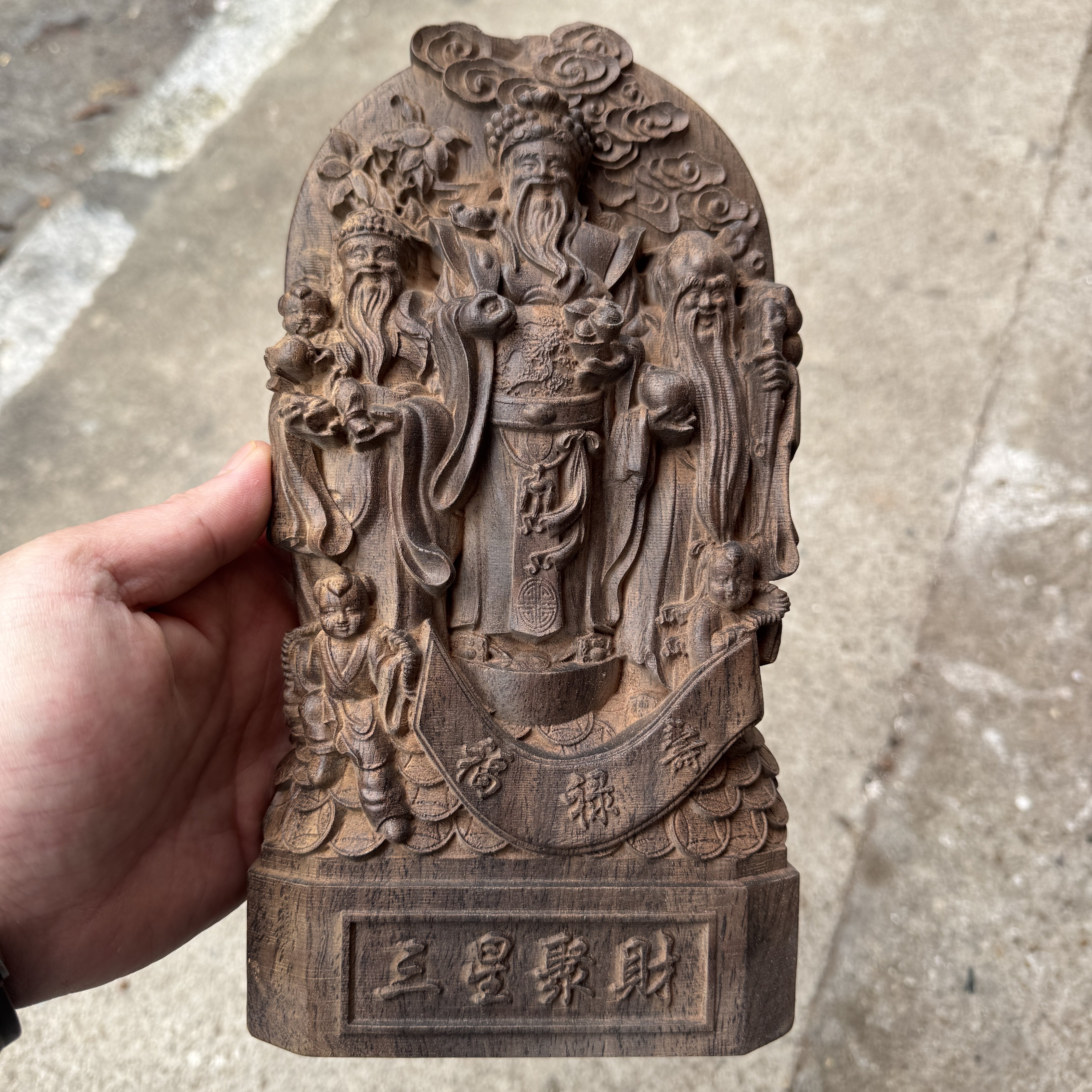 越南沉香木雕刻摆件福禄寿三星聚财财神爷摆件实木雕刻家居装饰品