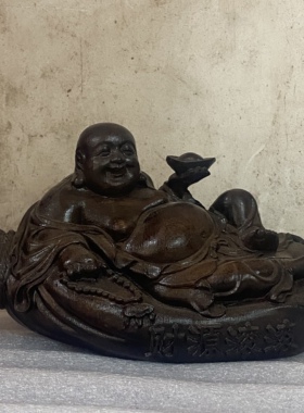 越南沉香木雕刻元宝布袋弥勒佛汽车摆件实木家居书房装饰品工艺品