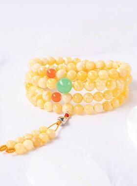 10mm纯优化精品白花蜜蜡108颗佛珠108颗鸡油黄老蜜俄料白花蜜手串