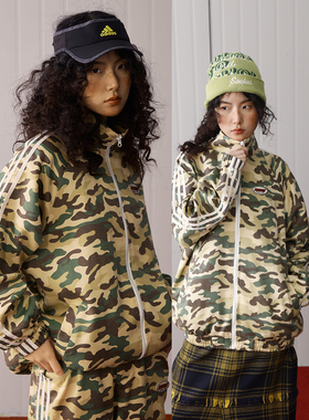 PROS BY CH洗水侧贴条迷彩春情侣校园复古vintage夹克外套男