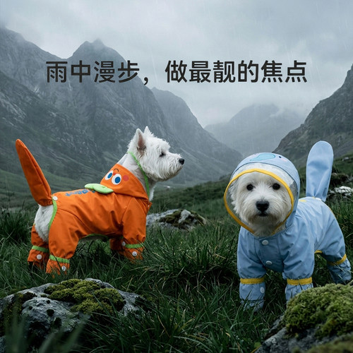 可爱狗狗雨衣可拆连脚卡通造型雨衣比熊博美小型幼犬雨天遛狗神器