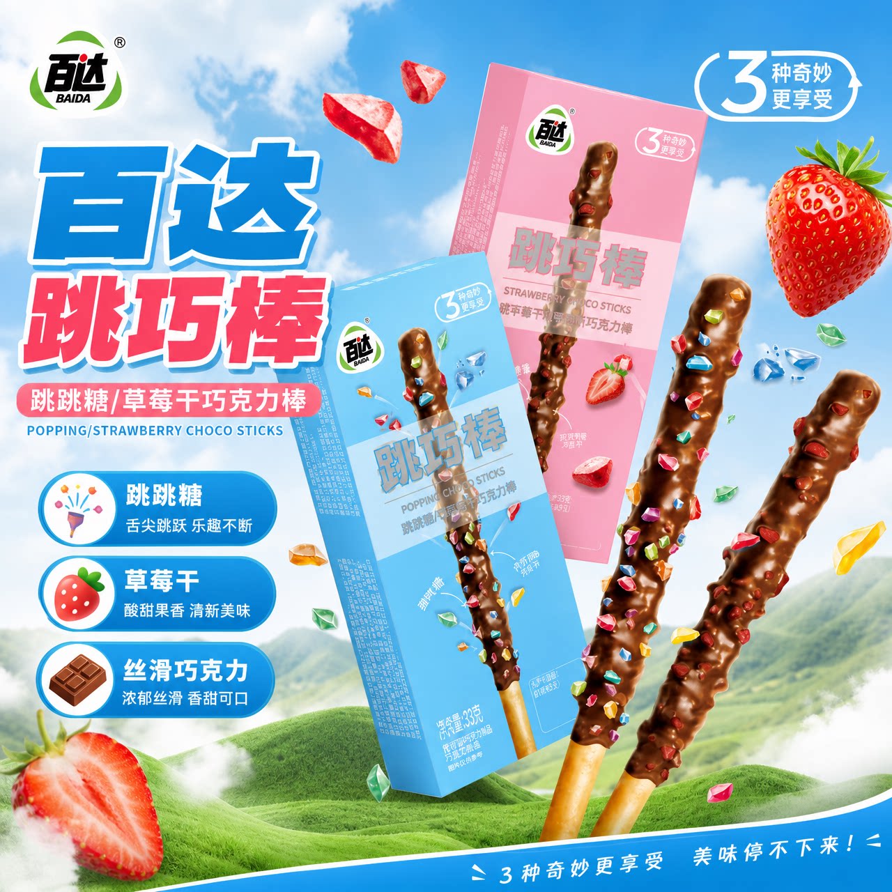 百达跳巧棒跳跳糖巧克力饼干网红爆款搞怪儿童零食解馋休闲食品