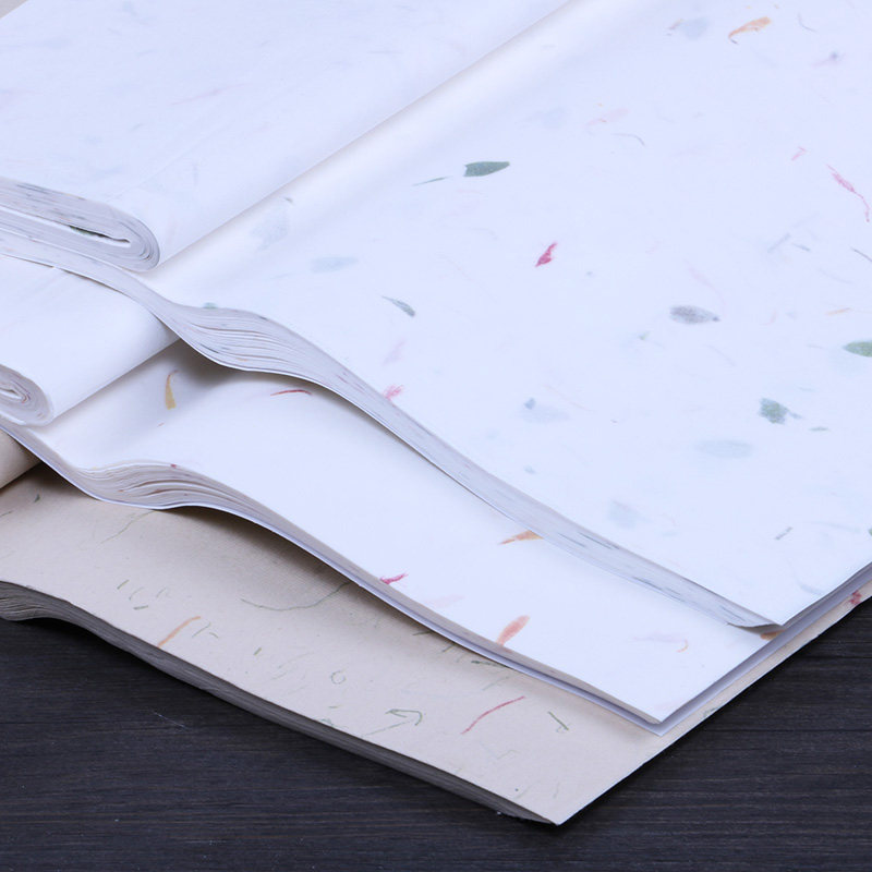 本悦古风花草宣纸四尺六尺对开整张半生半熟植物印花茶叶黄花红花包装