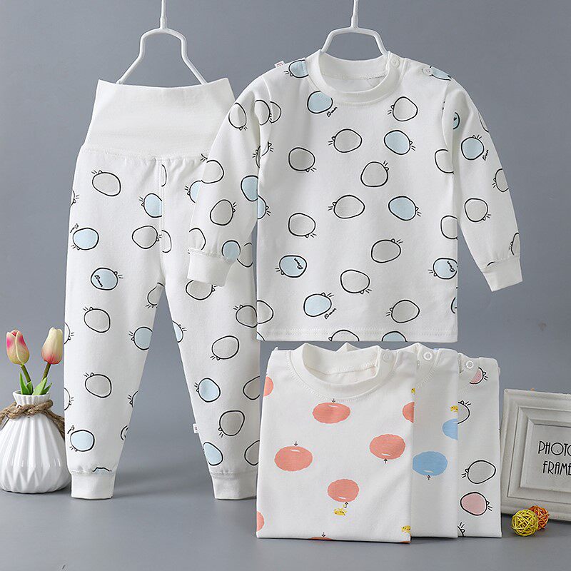 男女纯棉内衣婴儿高腰裤宝宝肩开护肚裤套装儿童秋衣裤新生儿打底