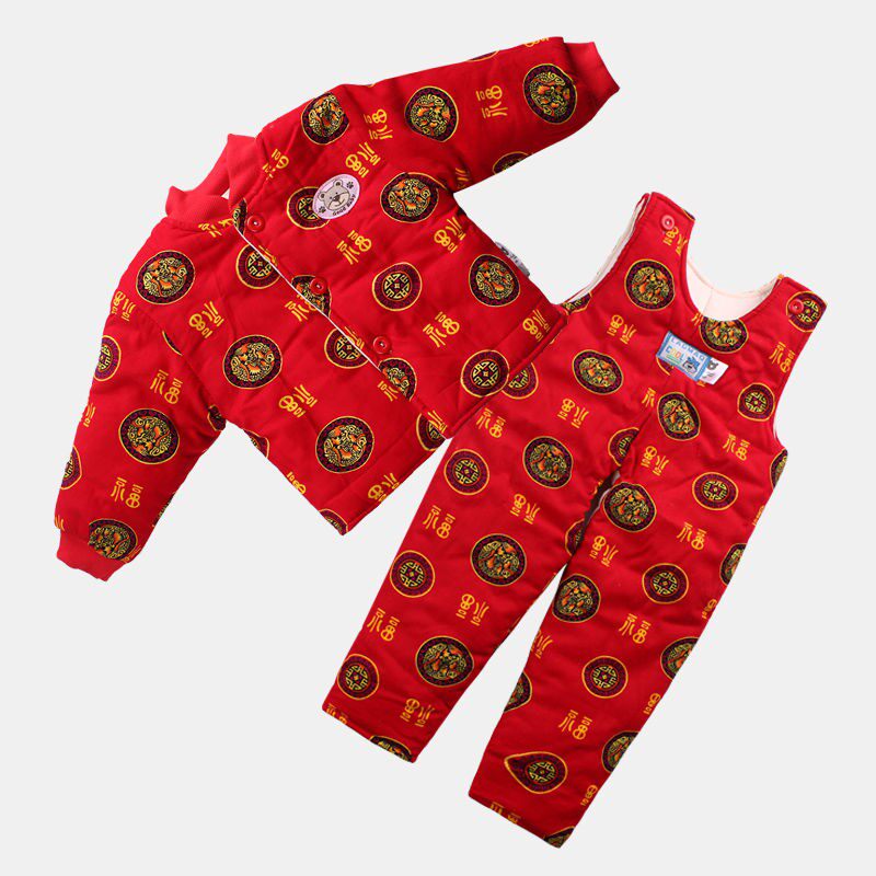 婴儿童冬季棉衣2宝宝棉服套装开档背带裤男女童0-3岁棉裤手工棉袄