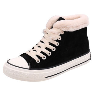 冬季加绒板鞋女高帮棉鞋ins超火帆布鞋女韩版加厚加棉保暖女鞋子
