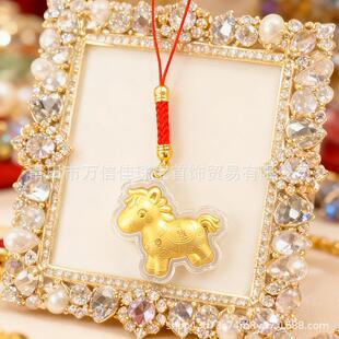 马年金箔卡通马上有钱项链开运金币招财生肖马吊坠挂件活动随手礼