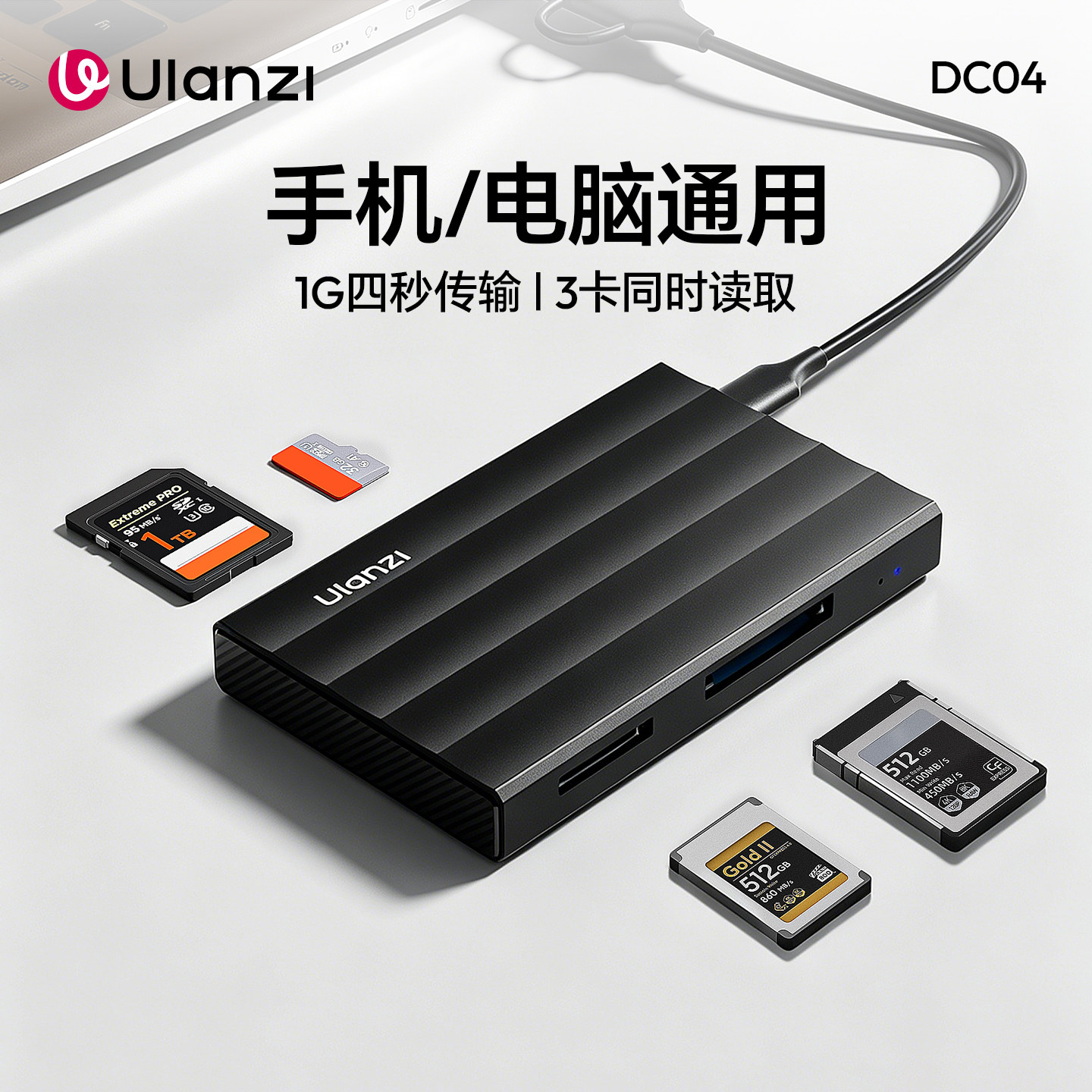 Ulanzi优篮子DC04多功能四合一高速读卡器CFA/CFB/SD/TF内存卡读写适用佳能索尼富士Action运动相机手机电脑