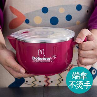 老年人注水保温吃饭碗304不锈钢宿舍夜宵泡面碗可沥水饭盒打饭碗
