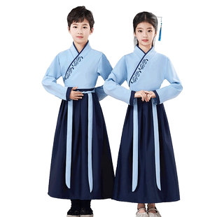 儿童汉服国学服装书童男女小学生开笔礼三字经弟子规演出服朗诵春