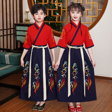 儿童汉服国学服中国风古装男女童书童服装朗诵开笔礼弟子规演出服