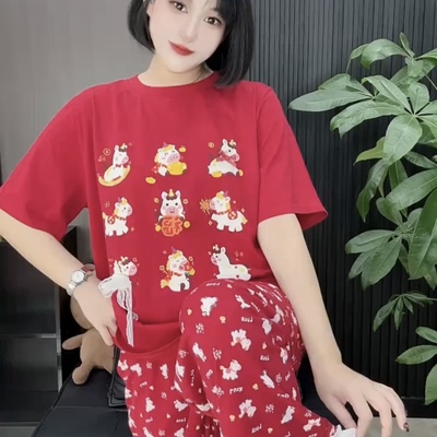 红色新年卡通小马甜美短袖睡衣
